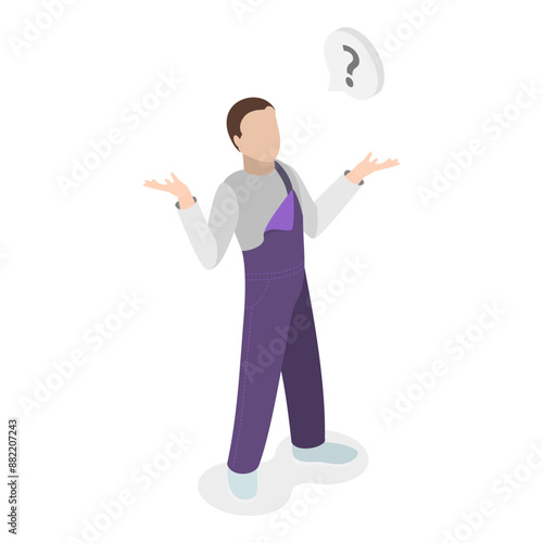 3D Isometric Flat Vector Illustration of Human Emotions and Body Language, Joy, Confusion, Doubt. Item 1