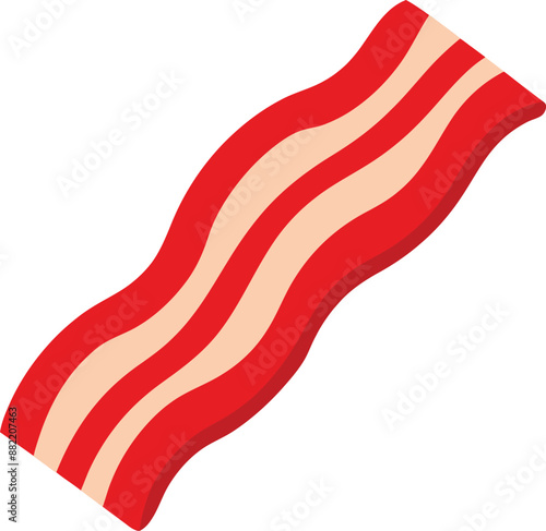 Bacon slice. Strip of cooked crispy pork meat with streaky lard. Cut piece of smoked meaty fat greasy snack. Continental food icon. Colored flat vector illustration isolated on white background