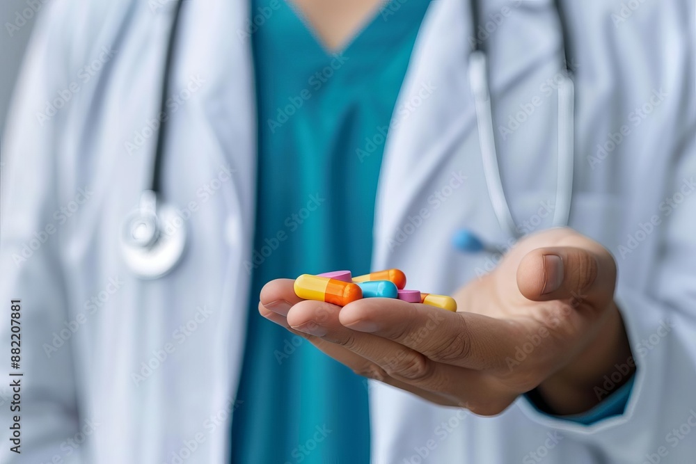 Doctor explaining vitamins to a patient, educational routine, health benefits
