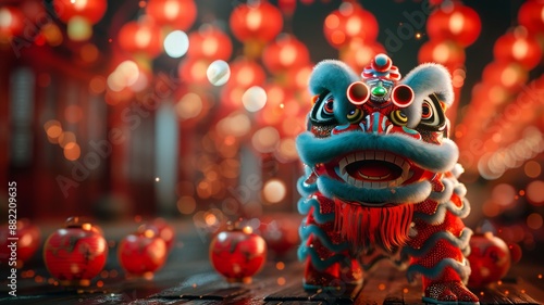 Vibrant Lunar New Year Celebration with Traditional Dragon Dance © sopiangraphics