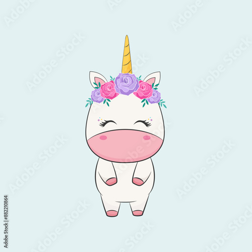 Cute baby unicorn character. Vector illustration