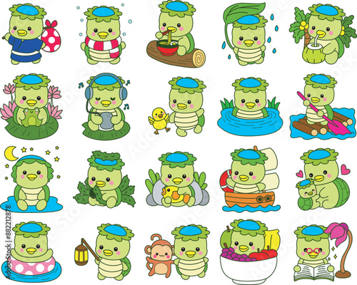 Kawaii japanese mythology Kappa sticker cute.
Cute kappa mascot ghost japanese.