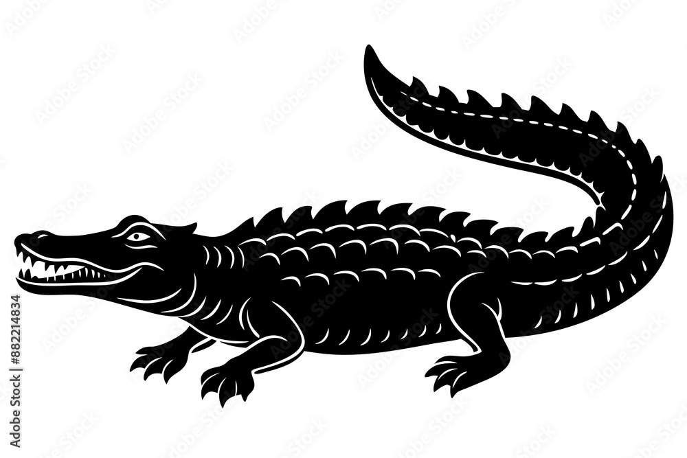 Obraz premium Crocodile silhouette vector illustration, isolated black silhouette of a crocodile collection