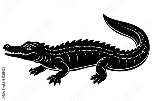  Crocodile silhouette vector illustration, isolated black silhouette of a crocodile collection