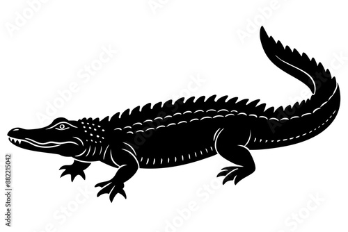  Crocodile silhouette vector illustration, isolated black silhouette of a crocodile collection