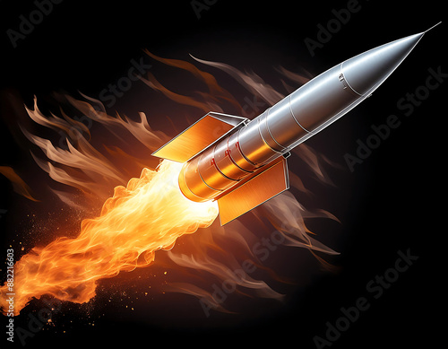 Missile with Fire Trail- A missile with a trailing fire, isolated on a transparent back_1(180)