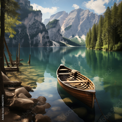 boat on the lake
lake in the mountains
lake louise banff national park
 photo