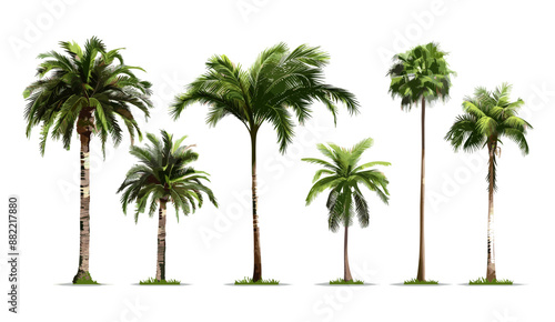 Coconut palm trees in a tropical vacation spot, set isolated on transparent background vector, beach holiday destination, exotic tropical palm tree, summer travel concept, Set of Summer elements © LOVE VECTOR