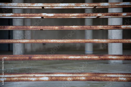 a set of metal steps with rusted paint