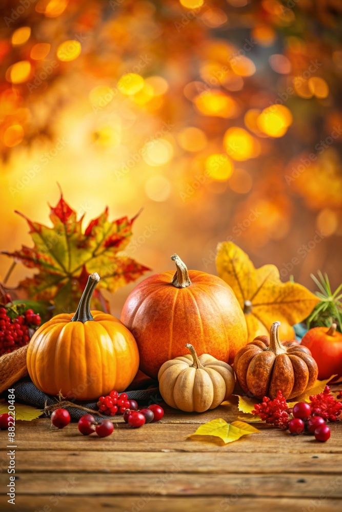Thanksgiving and Autumn decoration concept made from autumn leaves and pumpkin Thanksgiving and Autumn decoration concept made from autumn leaves and pumpkin