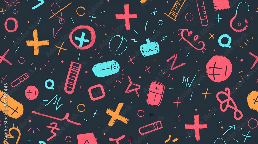 Mathematical Plus Symbols Pattern. Math Design Elements Background. Medical Tech Background. Vector Illustration. Mathematical Plus Symbols Pattern. Math Design Elements Background. Medical Tech Background. Vector Illustration.