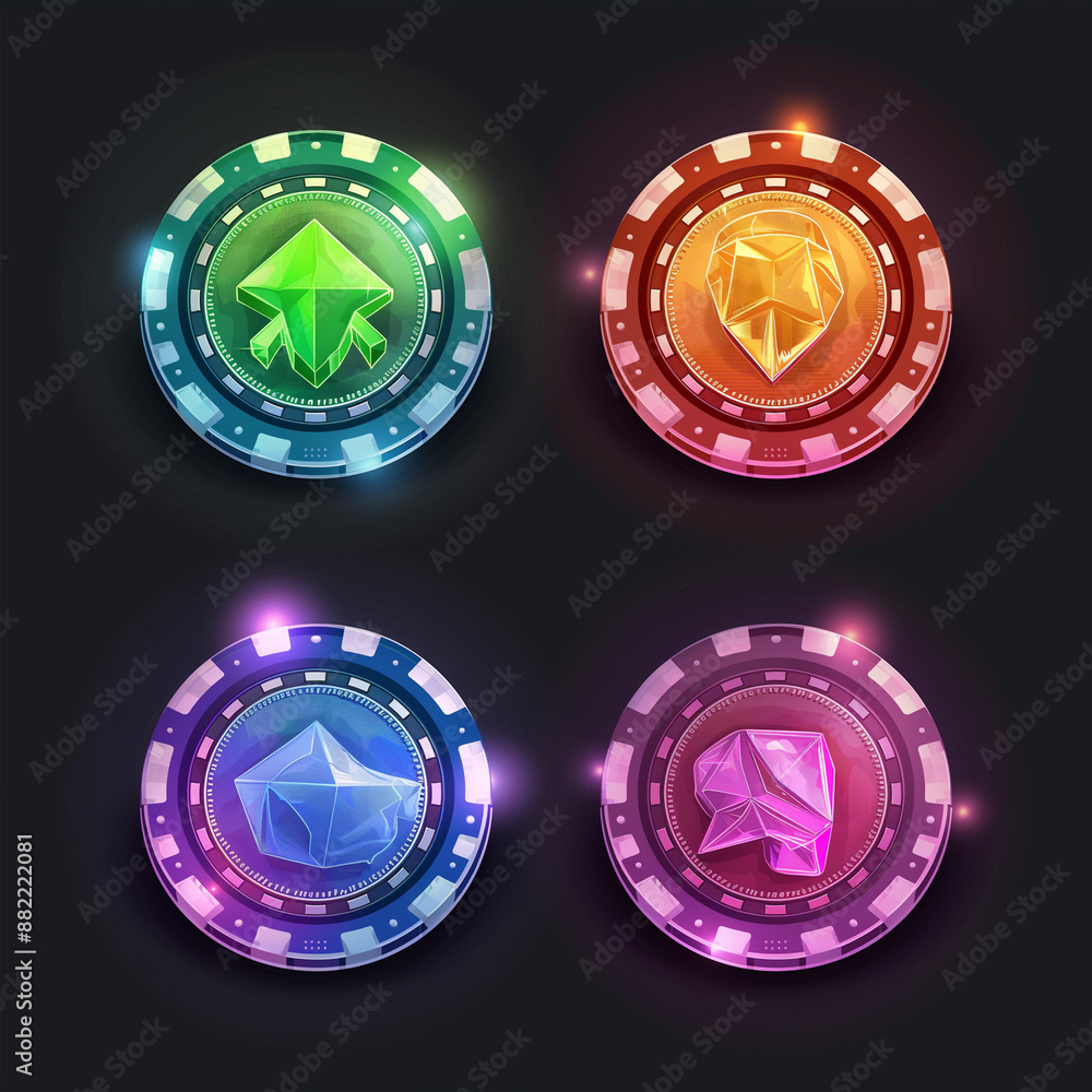 Asset of Casino chips for mobile game, slot game element, video game, Illustration Asset of Casino chips for mobile game, slot game element, video game, Illustration