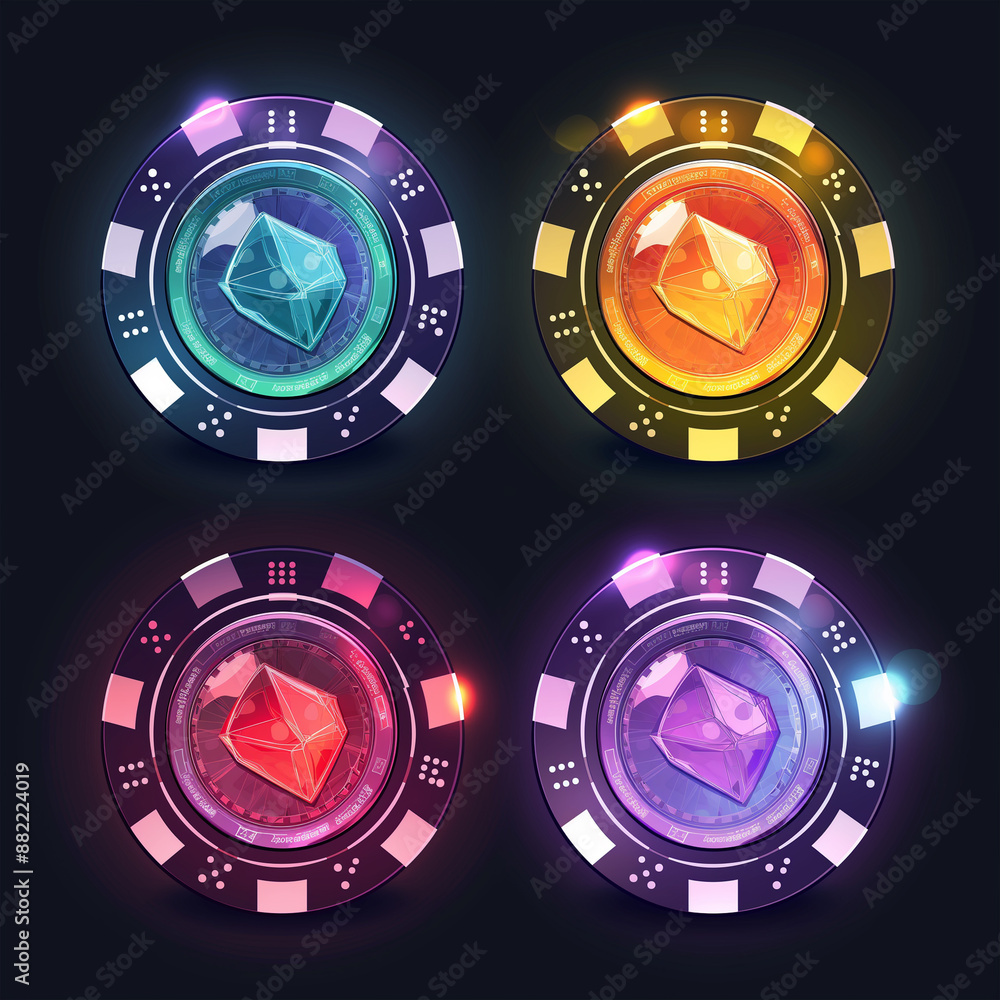 Asset of Casino chips for mobile game, slot game element, video game, Illustration Asset of Casino chips for mobile game, slot game element, video game, Illustration
