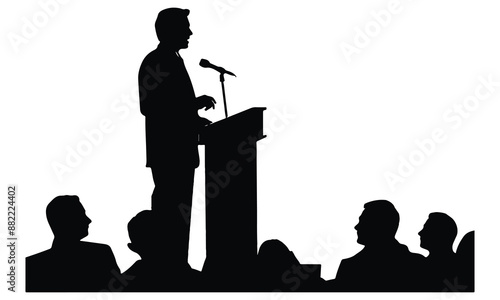 silhouette of the politician before a microphone bundile vector