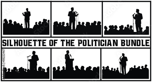 silhouette of the politician before a microphone bundile vector