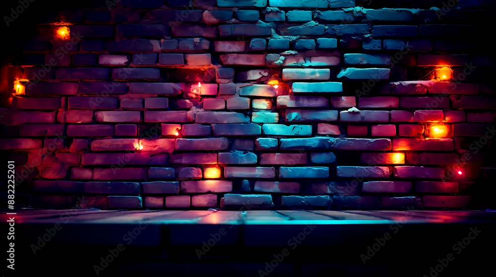Obraz premium Old brick wall with neon lights