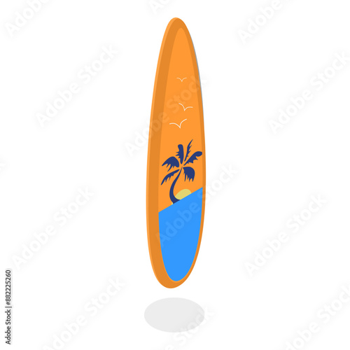 3D Isometric Flat Vector Set of Surfboards, Extreme Activity Equipment. Item 1