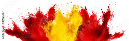 Fotografie colorful spanish flag red gold yellow color holi paint powder explosion isolated white background