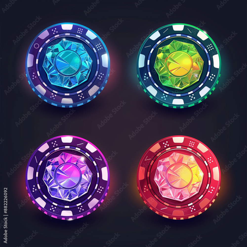 Asset of Casino chips for mobile game, slot game element, video game, Illustration Asset of Casino chips for mobile game, slot game element, video game, Illustration