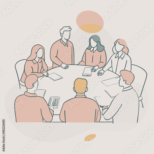 Discussion about new business plan, Business meeting teamwork and communication concept. Vector illustration.