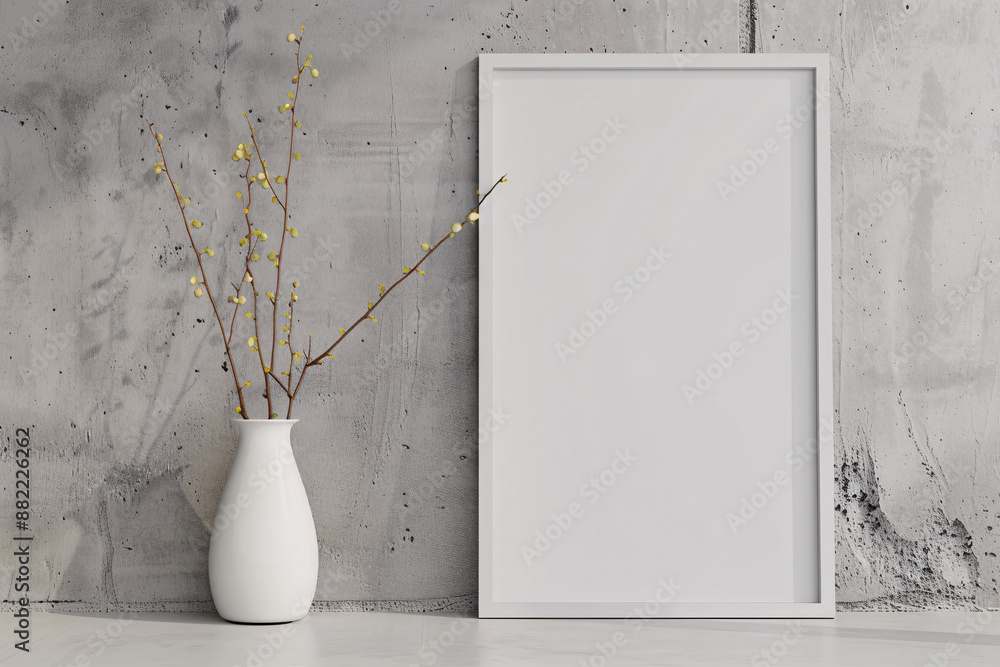 A minimalist photo mockup with a blank white frame set against a subtly textured background. The frame ratio is precise, emphasizing the clean, uncluttered design, making it an excellent choice A minimalist photo mockup with a blank white frame set against a subtly textured background. The frame ratio is precise, emphasizing the clean, uncluttered design, making it an excellent choice