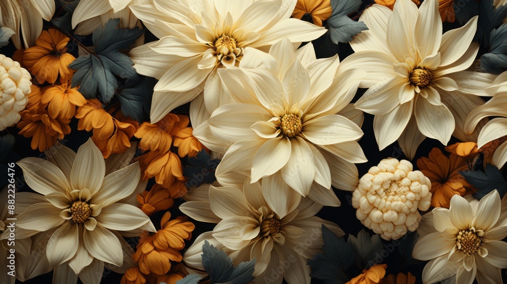 Close-Up of Delicate White and Orange Flowers Close-Up of Delicate White and Orange Flowers