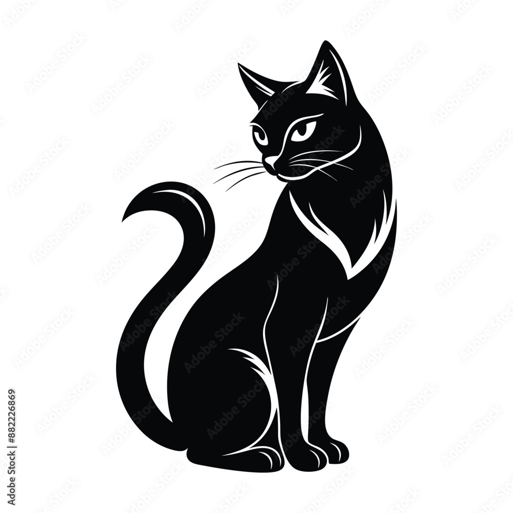 Vector Silhouette Illustration of a Cat, Black & White Feline Design Vector Silhouette Illustration of a Cat, Black & White Feline Design