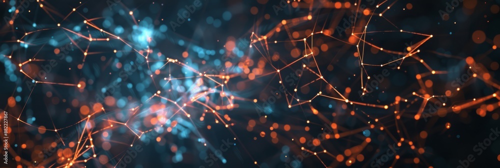 A dynamic image depicts interconnected blue and orange nodes, representing modern digital communication in a network A dynamic image depicts interconnected blue and orange nodes, representing modern digital communication in a network