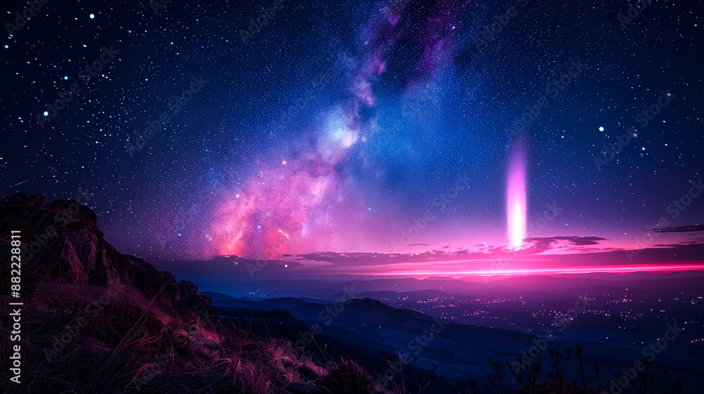 Obraz premium wide sky and beautiful nebula on night