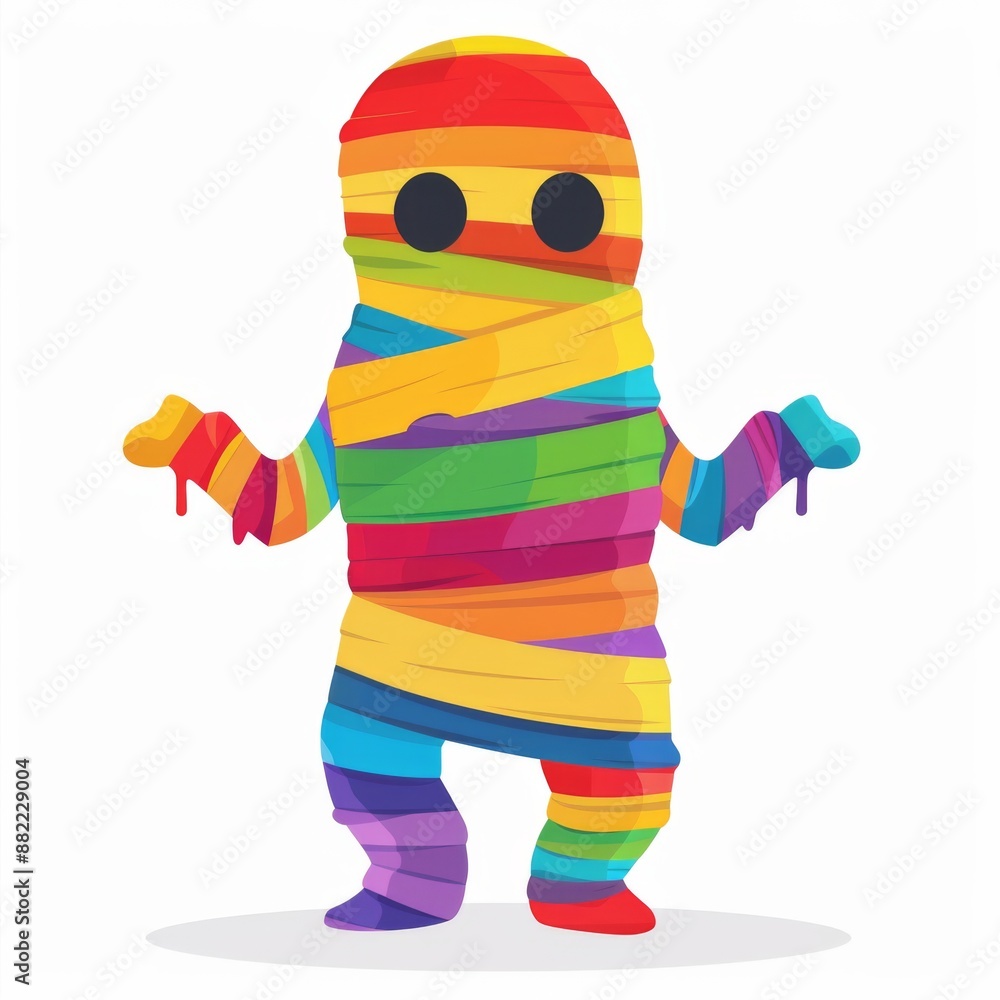 Obraz premium Colorful Rainbow Mummy Halloween Monster in Flat Design Isolated on White Background