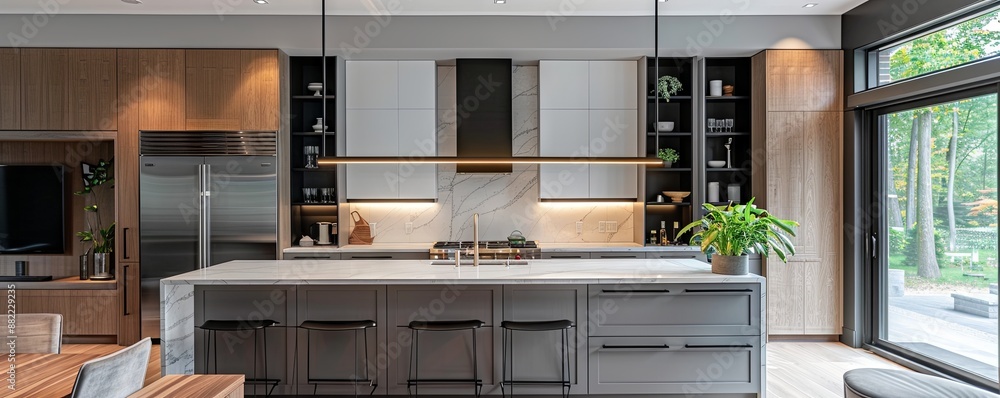Modern kitchen with sleek cabinetry and premium materials. Modern kitchen with sleek cabinetry and premium materials.