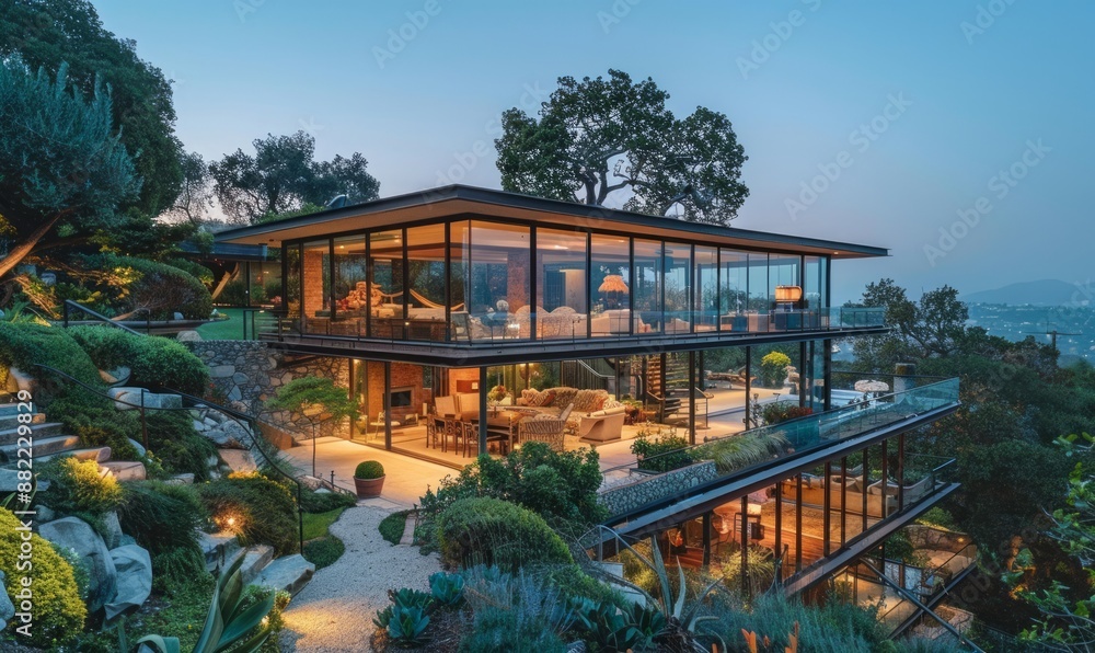 Modernist glass home with unobstructed views. Modernist glass home with unobstructed views.