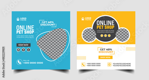 modern pet shop post template, Pet care promotion  social media post Template or web banner template.pet care ads banner and Instagram template vector