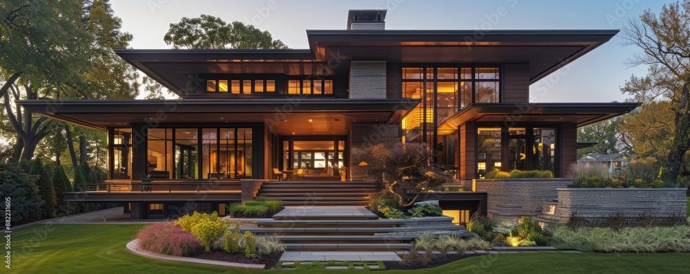 Prairie-style home with a harmonious design. Prairie-style home with a harmonious design.
