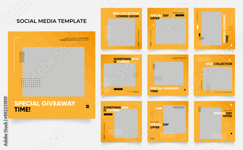 social media template banner blog fashion sale promotion. fully editable instagram and facebook square post frame puzzle organic sale poster. fresh yellow element shape vector background