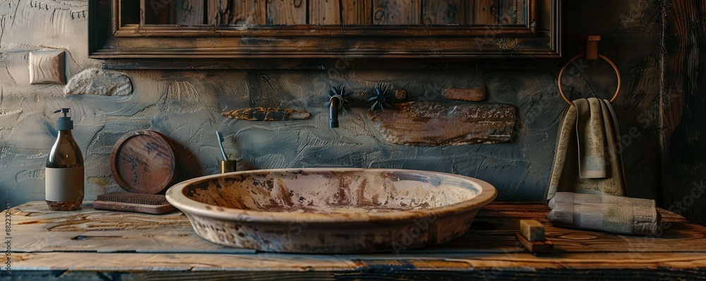 Rustic bathroom with an empty soap tray. Rustic bathroom with an empty soap tray.