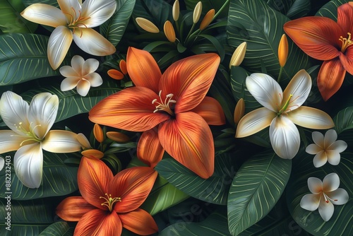 Tropical Floral Arrangement: A Lush Tapestry of Orange and White