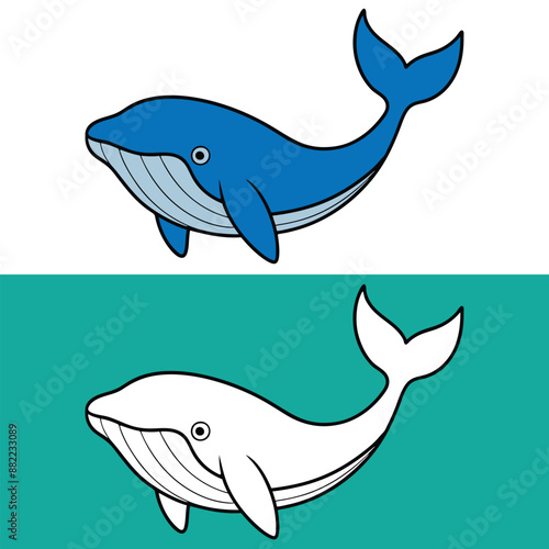 Blue Whale Vector Art Illustration. Blue whale silhouette, Whale silhouette, Blue whale icon set, Whale clipart. Continuous one line drawing. Whale Icon Line Art.