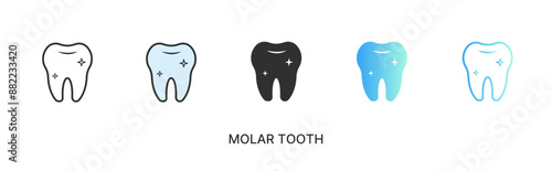 Vector molar tooth icon, tooth in solid, gradient and line styles and lineal color. Trendy colors. Isolated on a white background. Editable stroke