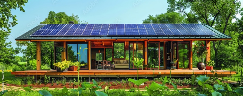 Obraz premium Solar-powered home with eco-friendly materials.
