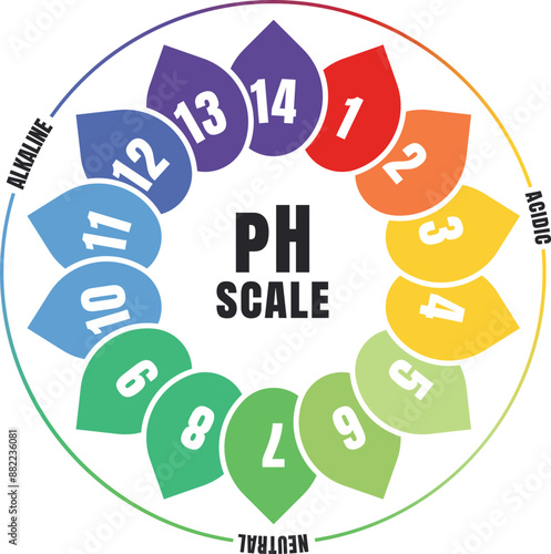 The pH scale Universal Indicator, drip circle icon, vector, illustration