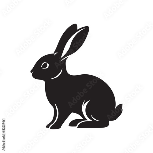 Black rabbit silhouette isolated on white background