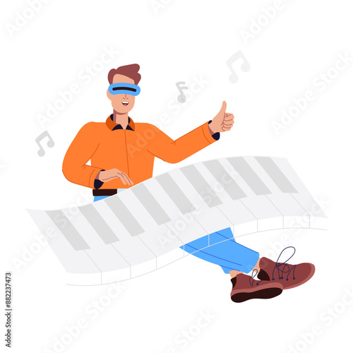 Man immersed in vr party, flat style illustration 

