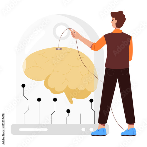 Man checking a preserved brain, flat character illustration

