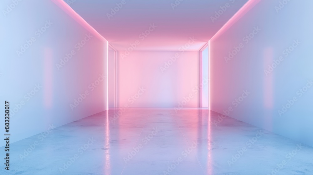 A large, empty room with pink walls and a pink ceiling A large, empty room with pink walls and a pink ceiling
