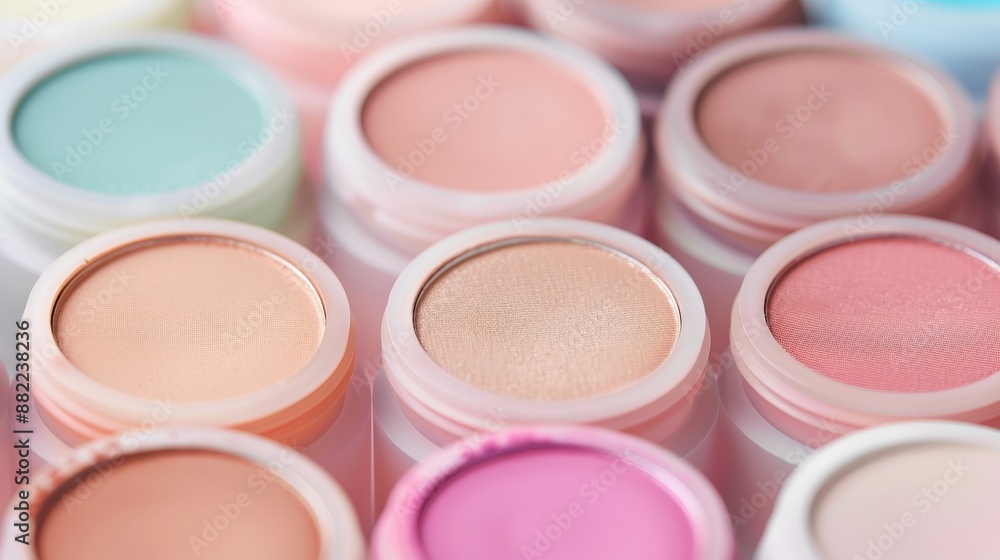 A row of makeup containers with different colors and shades A row of makeup containers with different colors and shades