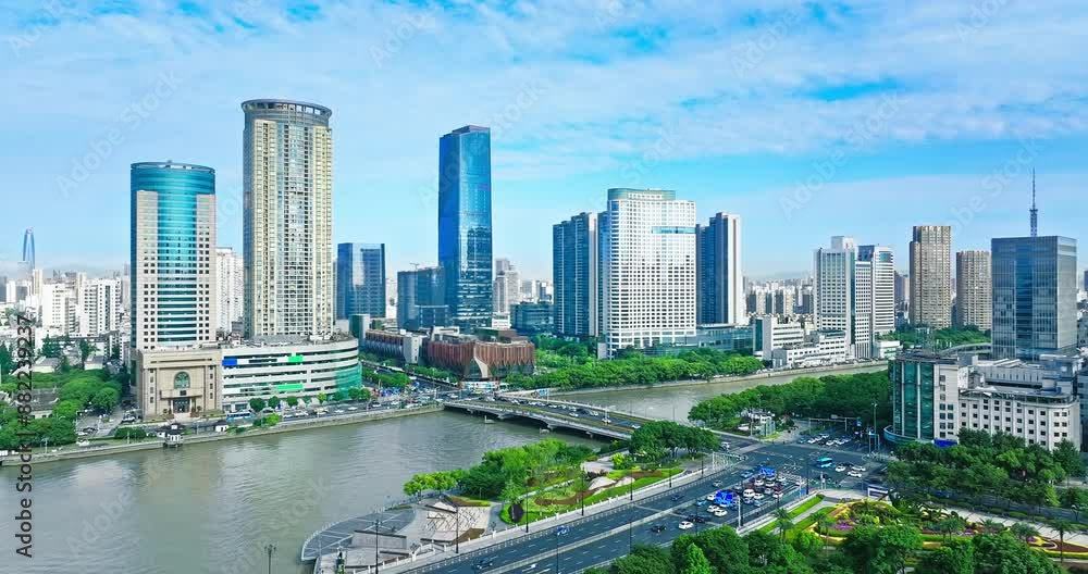 Building skyline and river background in modern city in Ningbo Building skyline and river background in modern city in Ningbo