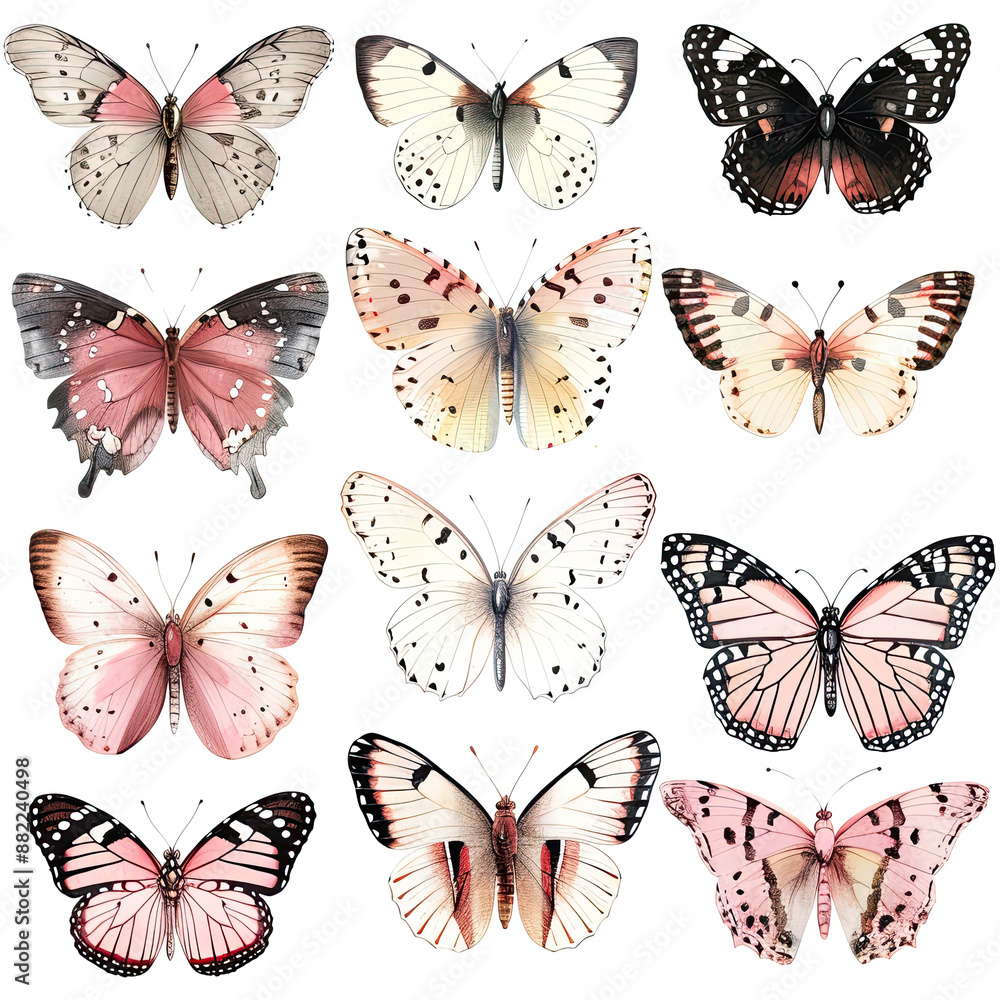 Collection of multicolored butterflies. Collection of multicolored butterflies.