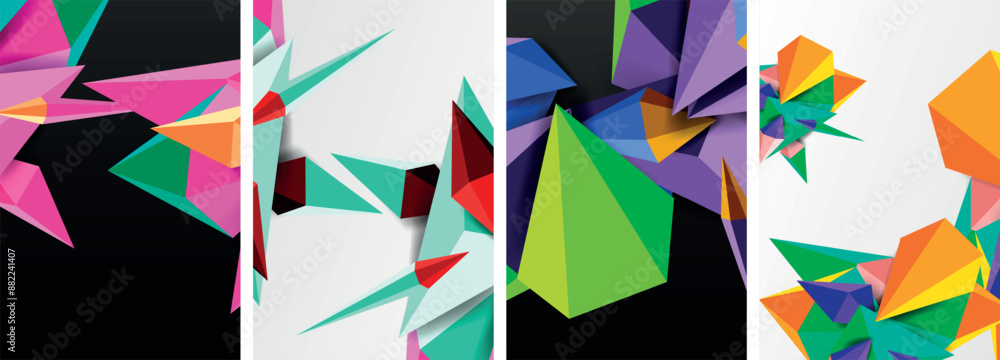 Set of triangle geometric low poly 3d shapes posters Set of triangle geometric low poly 3d shapes posters