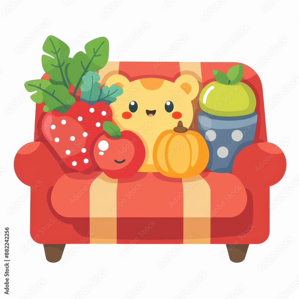 Fototapeta premium Watching classic Thanksgiving movies, cozy on the couch. Single Object on white background